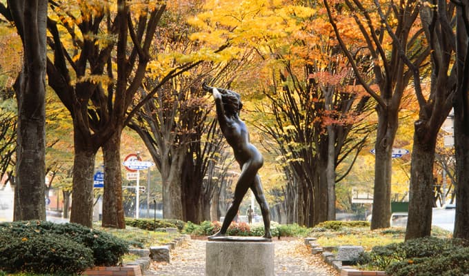 Jozenji-dori Avenue in miyagi, Japan - Sendai's most elegant boulevard lined with 160 zelkova trees, featuring seasonal festivals, outdoor sculptures, and cafe-filled streets that embody the city's nickname 'City of Trees.'