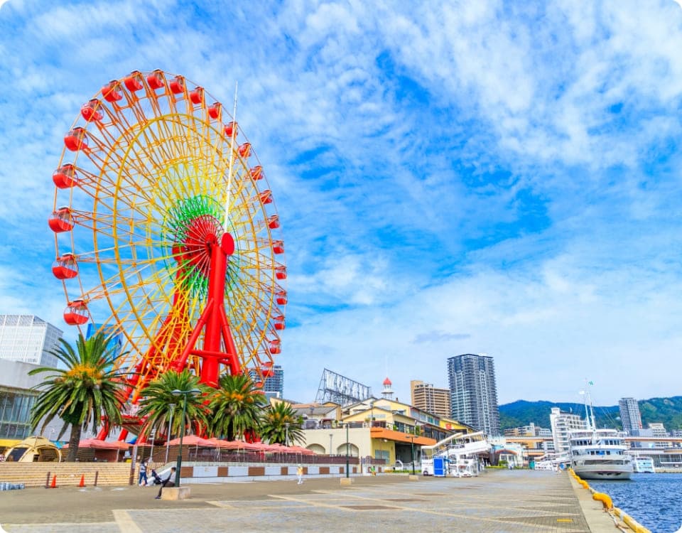 Kobe Harborland in hyogo, Japan - Modern waterfront shopping and entertainment district featuring illuminated Ferris wheel, harbor cruises, and dining with spectacular night views.