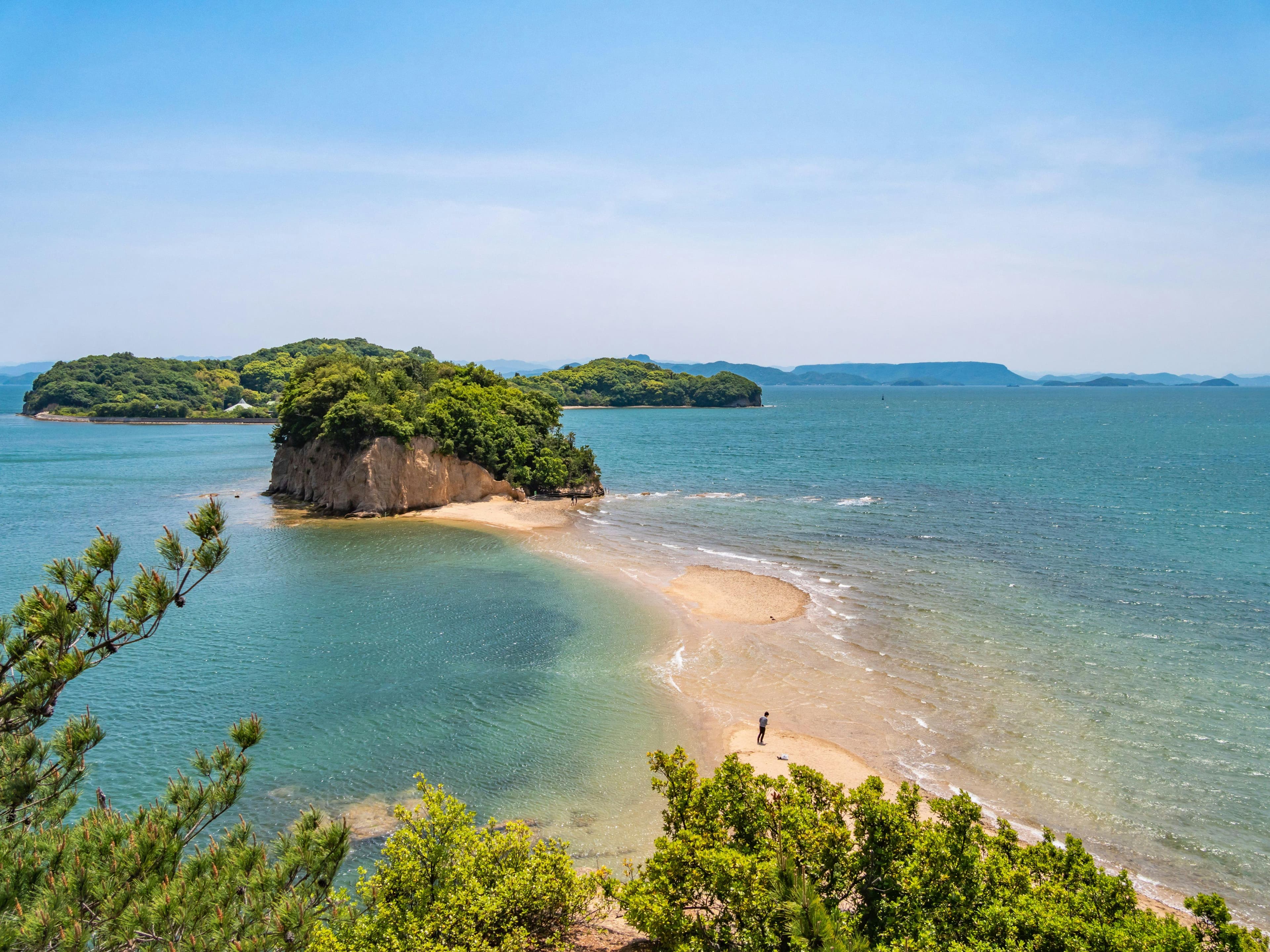 Shodoshima Island in kagawa, Japan - Scenic Seto Inland Sea island famous for olive groves, soy sauce breweries, Kankakei Gorge, and the Angel Road tidal sandbar.