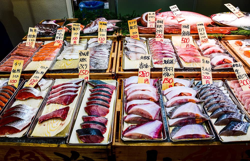 Tsukiji Outer Market in tokyo, Japan - The vibrant outer market of Tokyo's former wholesale fish market, still thriving with fresh seafood, street food, kitchenware shops, and authentic Tokyo food culture.