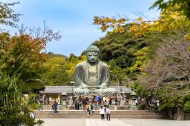 Great Buddha of Kamakura in kanagawa, Japan - A monumental bronze Buddha statue standing 13.35 meters tall, sitting peacefully in the open air at Kotoku-in Temple for over 750 years, one of Japan's most iconic images.