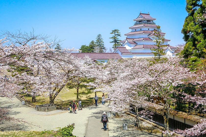 Tsuruga Castle - Scenic view of this iconic Japanese tourist attraction showcasing its unique architecture and cultural significance